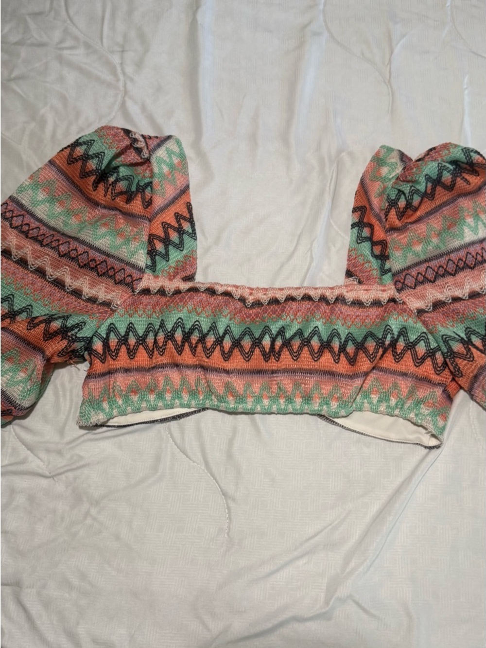 River Island Coral Mint Patterned Crop Top with Ring Detail - Picture 4 of 5